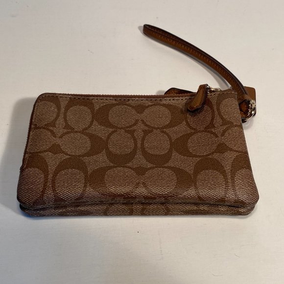 Coach Signature Coated Logo Double Zip Wallet Wristlet - Picture 3 of 8